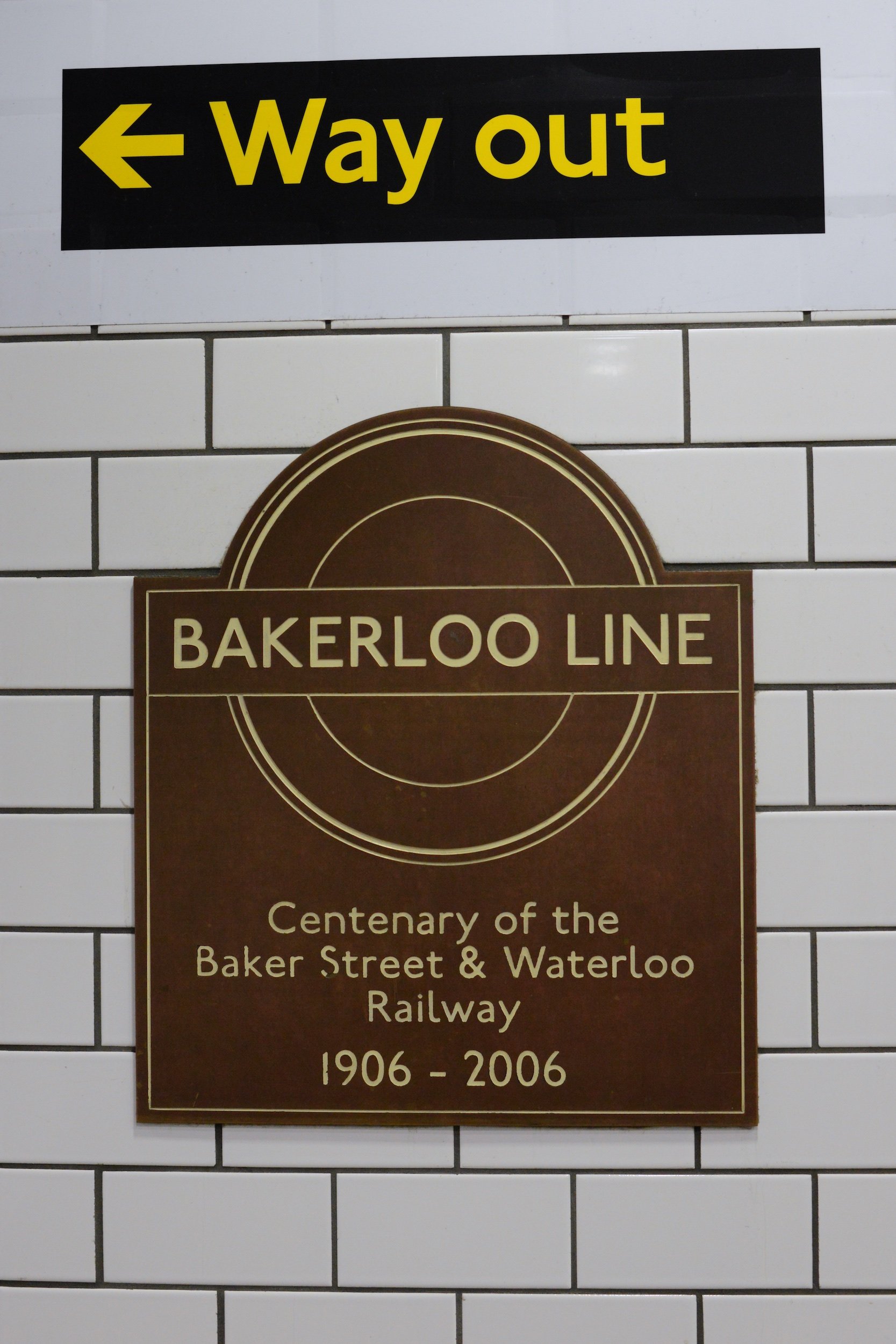 A plaque marking the Centenary of the Baker Street & Waterloo Railway, 1906 - 2006
